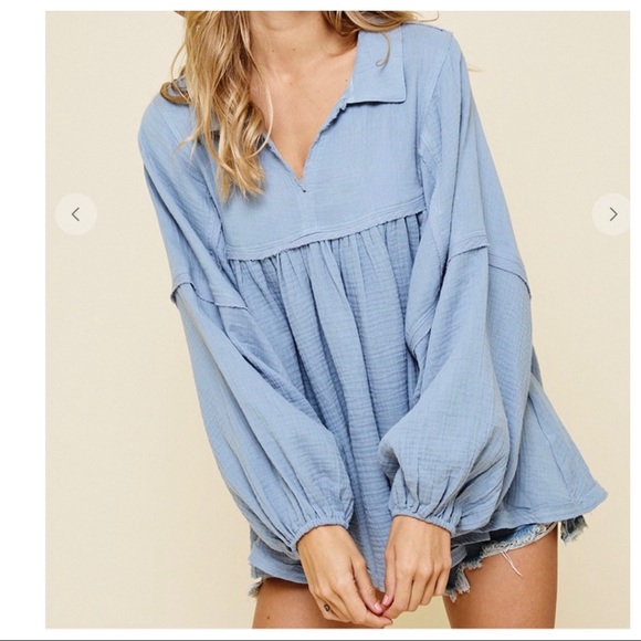 #08 Boho Chic Cotton Gauze Fabric Solid BabyDoll Top - Picture 7 of 7